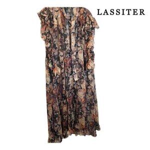 Lassiter Women's Frolic High-Neck Floral Silk‎ Flounce Hem Dress